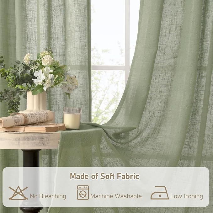 LAMIT Semi Sheer Linen Curtains 36 Inch Length - Image 8