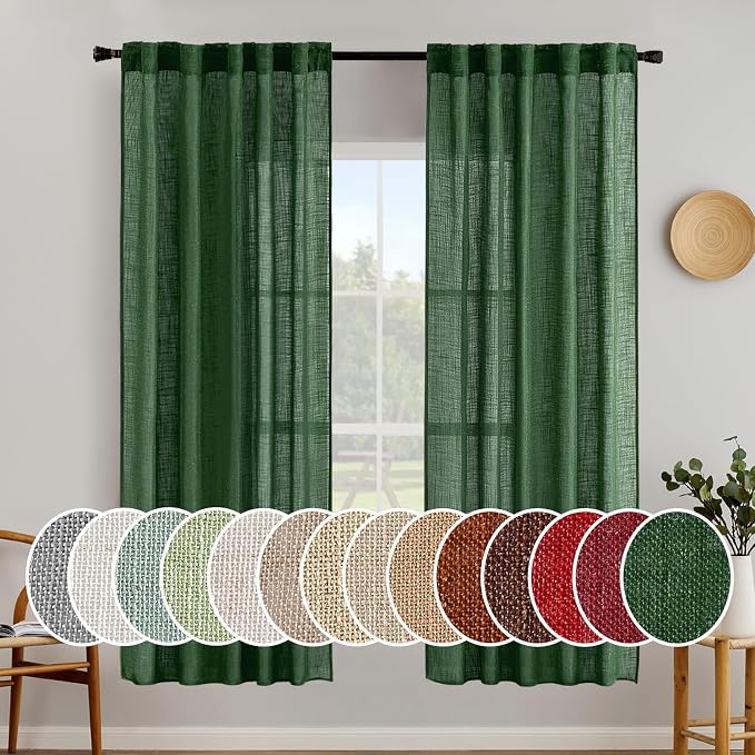 MIULEE Emerald Green Linen Curtains 72 Inch Length by MIULEE