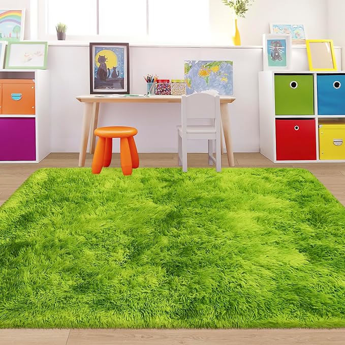 Green Tie-Dyed Rug for Bedroom 4x6 Fluffy Area Rug Mat Bedside Throw Rug for - Image 2
