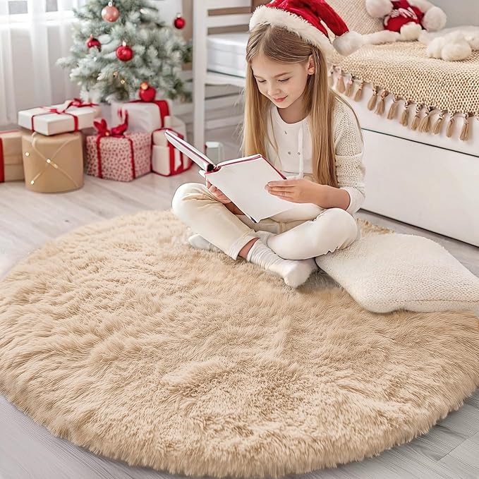OLANLY Beige Round Rugs for Bedroom by OLANLY