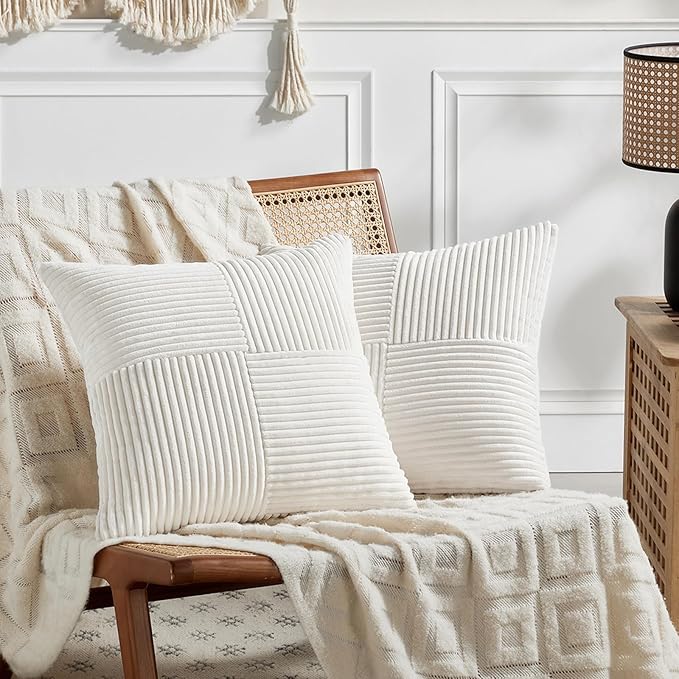 Fancy Homi 2 Packs Cream White Decorative Throw Pillow Covers 18x18 Inch by Fancy+Homi