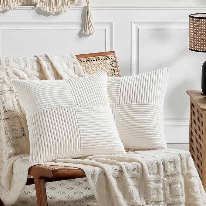 Fancy Homi 2 Packs Cream White Decorative Throw Pillow Covers 22x22 Inch by Fancy+Homi