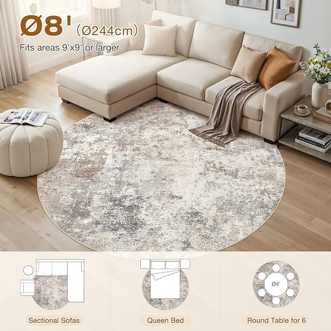 UERMEI 8ft Round Area Rug Living Room Rugs - Image 4
