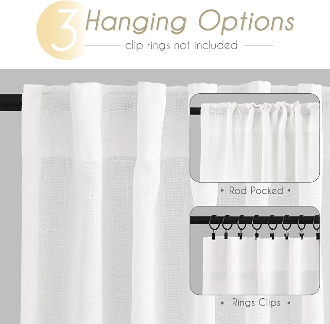 Extra Long White Curtain 144 inches Long 2 Panels Set Back Tab Light Filtering - Image 3