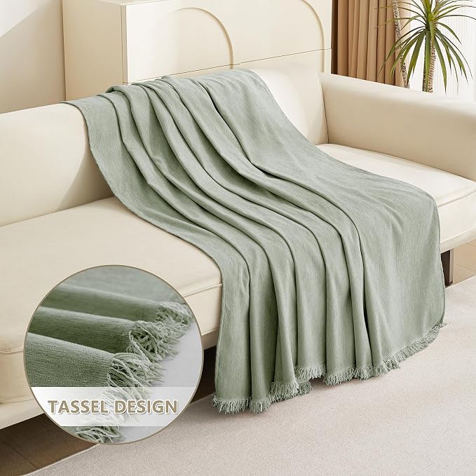 MYSKY HOME Green Sofa Covers Tassel Couch Cover - Image 3