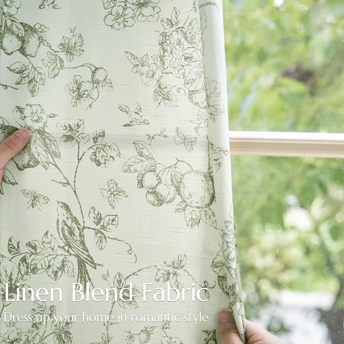 jinchan Linen Floral Curtains for Living Room 63 Inch Long Sage Green Printed - Image 6