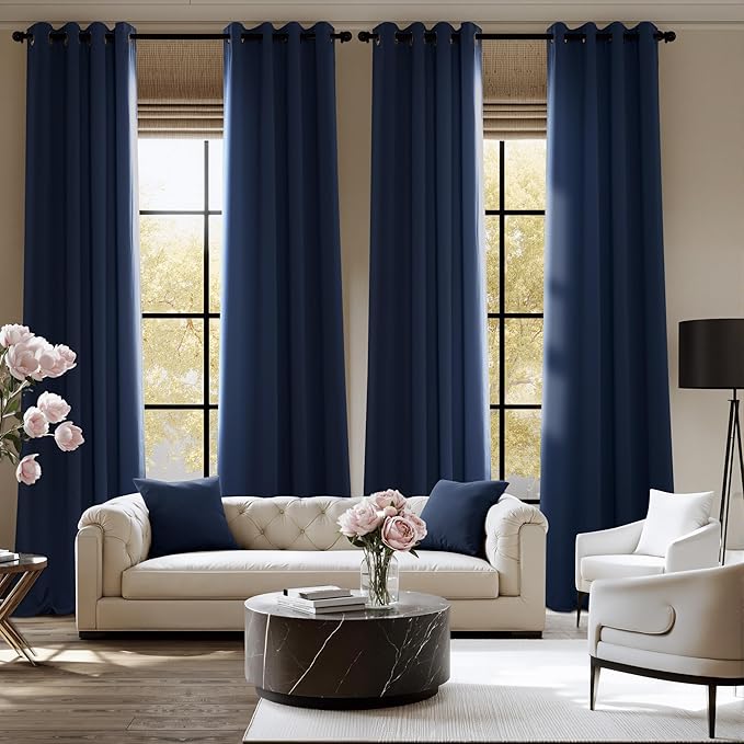 NICETOWN Room Darkening Draperies Curtains Panels, 2 Panels Navy Blue W52 x L108 - Image 2