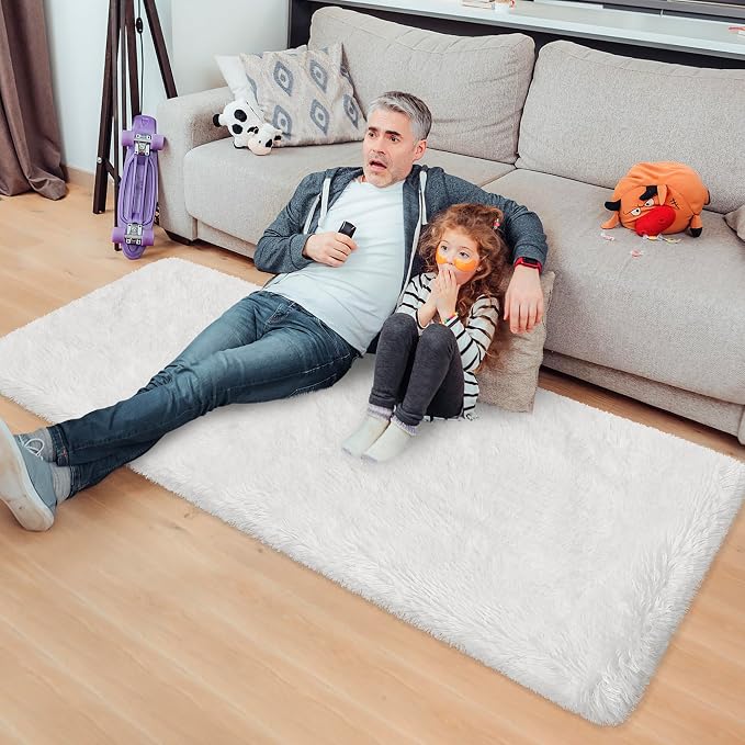 Runner Rug for Bedroom White 2x5ft Fluffy Area Rug Bedside Runner Rug for Kids - Image 3