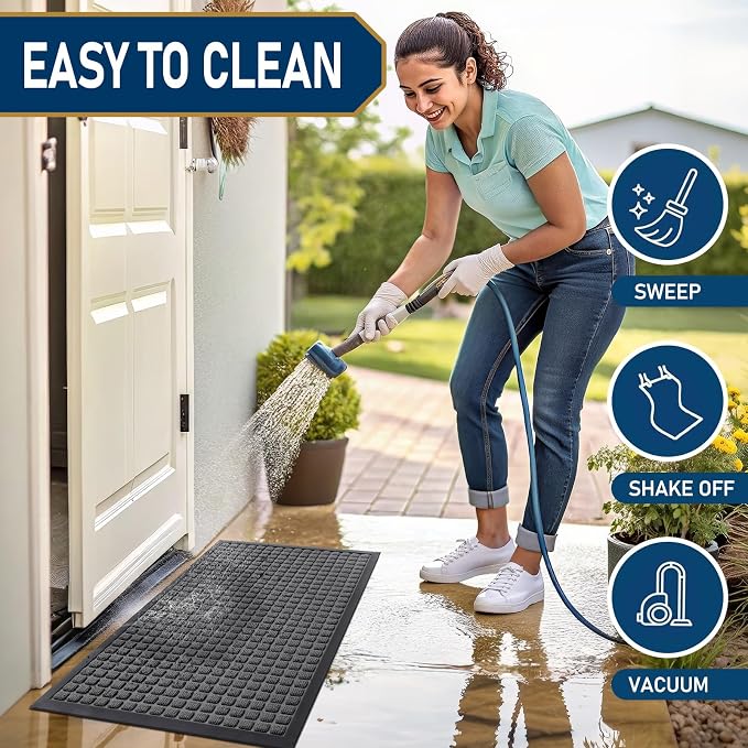 Smiry Front Door Mat Outside Entrance, Heavy Duty Natural Rubber Doormat - Image 5