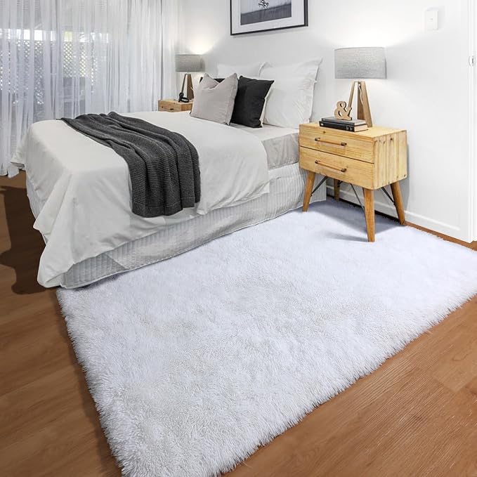 ONASAR White Rugs for Bedroom, 3x5 Fluffy Shaggy Bedside Area Rug, Soft Plush - Image 7