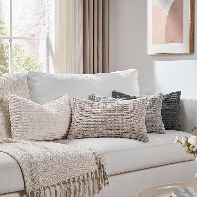 Fancy Homi Set of 4 Grey and White Lumbar Rectangle Decorative Throw Pillow by Fancy+Homi