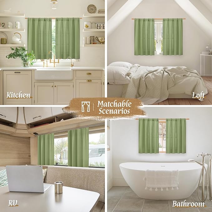 LAMIT Bedroom Linen Curtains 48 Inch Length 2 Panels, Soft Faux Linen Light - Image 6