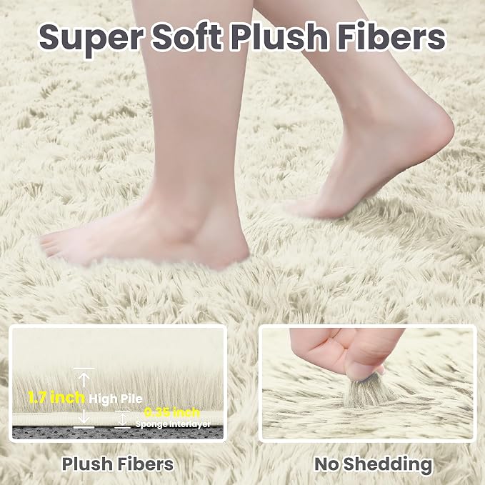 6x9 Area Rugs for Living Room Rug: Soft Fluffy Shag Cream White Rugs for Bedroom - Image 5