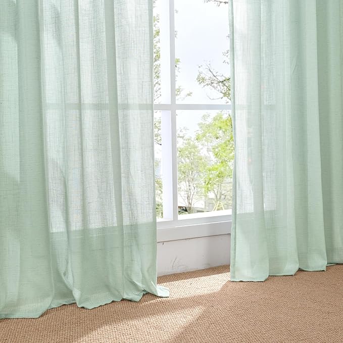 BGment Sage Green Linen Semi Sheer Curtains - Image 7