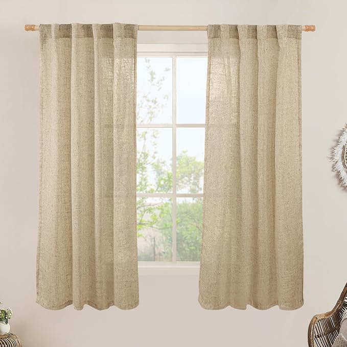 LAMIT 63 Inch Sheer Linen Window Curtains, Light Filtering Panels Back Tab and by LAMIT