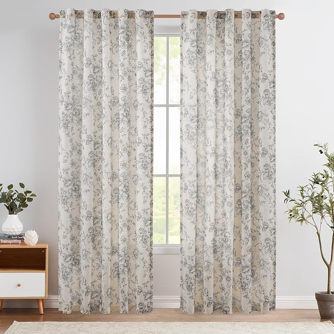 jinchan Linen Blend Curtain Floral Curtains by JINCHAN