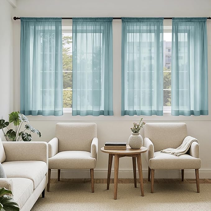 MIULEE Dusty Blue Sheer Curtains 63 Inches Long, 4 Panels Set, Light Filtering by MIULEE