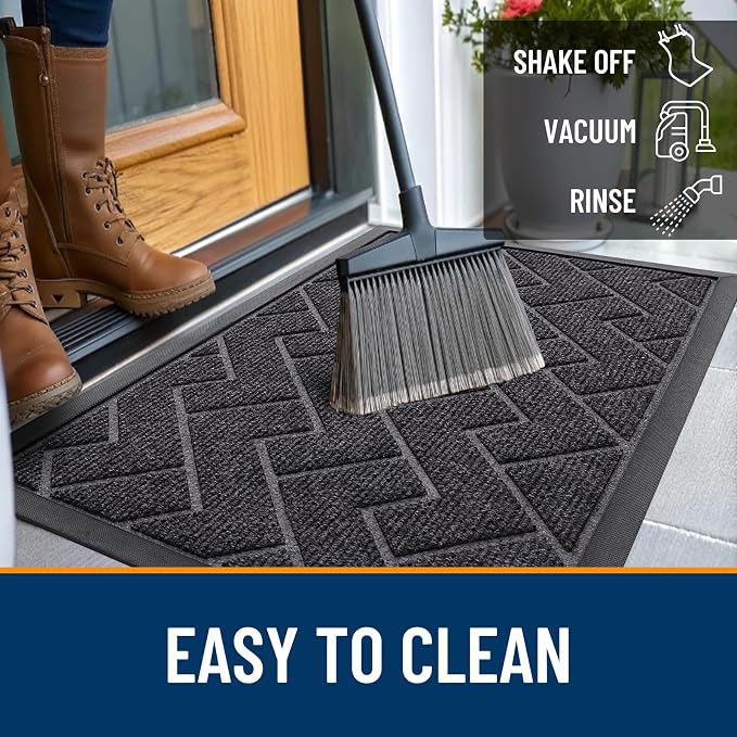 OLANLY Front Door Mat Outside 59x34, All-Season Absorbent Rubber Doormat | Grey - Image 6