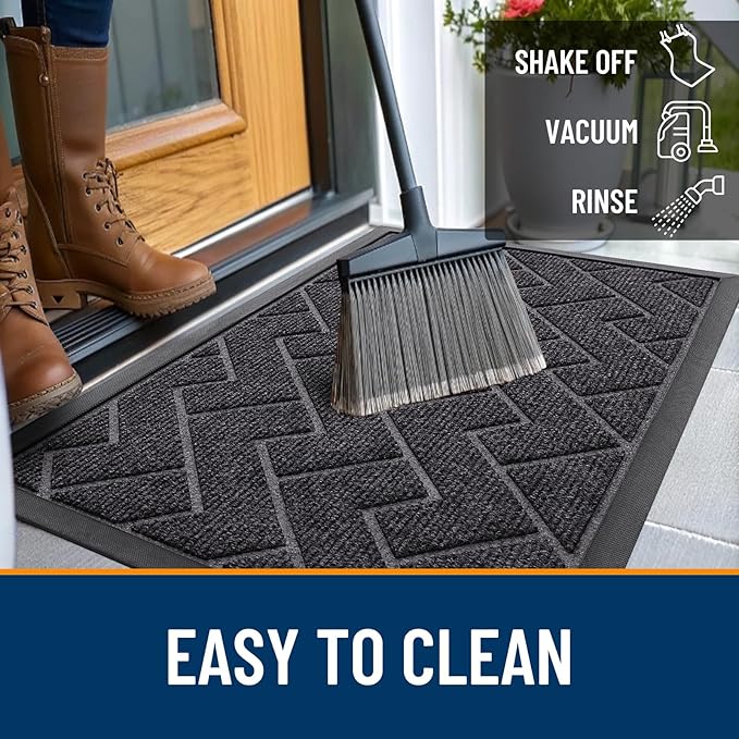 OLANLY Front Door Mat Outside 35x23, All-Season Absorbent Rubber Doormat | Grey - Image 6