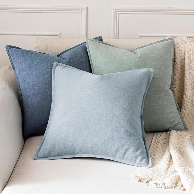 MIULEE Decorative Linen Pillow Covers 18x18 Inch Blue Ashes Boho Farmhouse - Image 5