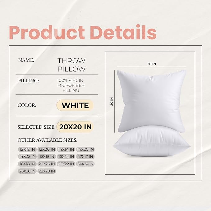 Utopia Bedding 20x20 Pillow Inserts, 2 Pack | Indoor cushion inserts - Image 8