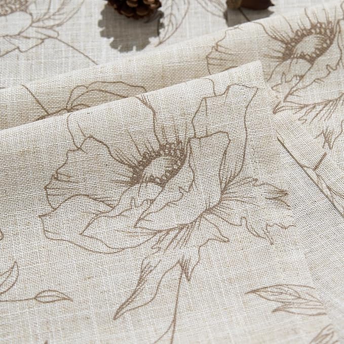 jinchan Floral Linen Curtains for Living Room 63 Inch Length Taupe Flower - Image 5