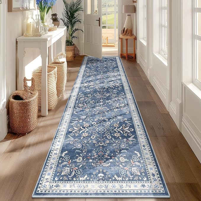 Yamaziot Washable Runner Rug 2x8 – Non Slip Boho Floral Hallway Runner Rug by Yamaziot