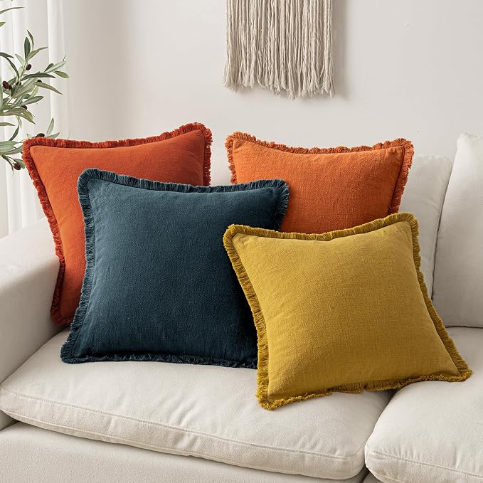 MIULEE Decorative Throw Pillow Covers Neutral Linen Fringe Throw Pillows Set of - Image 5