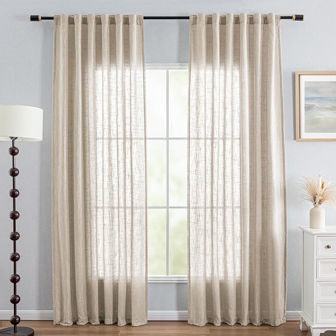 MYSKY HOME Cotton Curtains for Living Room Farmhouse Semi Sheer Light Filtering - Image 3