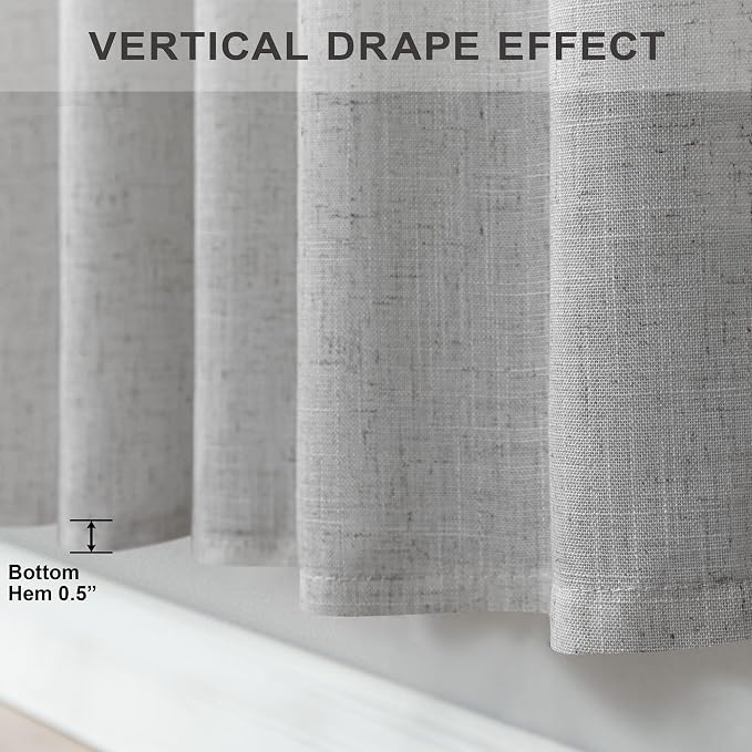 Grey Curtains 38 Inch Width for Kitchen Windows 2 Panels Back Tab Rod Pocket - Image 6