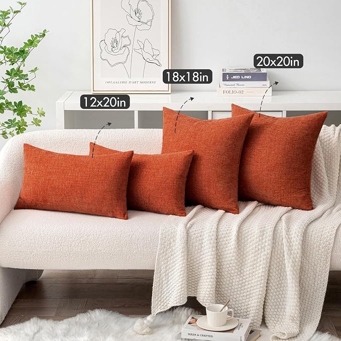 MIULEE Pack of 2 Rust Throw Pillow Covers 20x20 Inch Soft Chenille Pillow Covers - Image 4