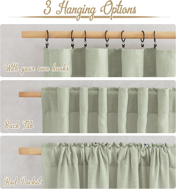 NICETOWN Sage Green Curtains for Living Room, Rod Pocket & Back Tab Natural - Image 4