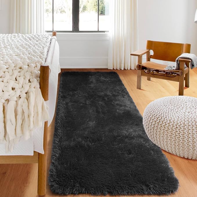 ONASAR Black Runner Rugs for Bedroom Living Room, 2x6 Bedside Fluffy Area Rug - Image 2