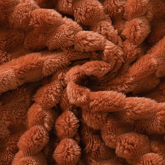 Puncuntex Burnt Orange Throw Blanket 50"×60" inches Fuzzy 3D Jacquard - Image 4