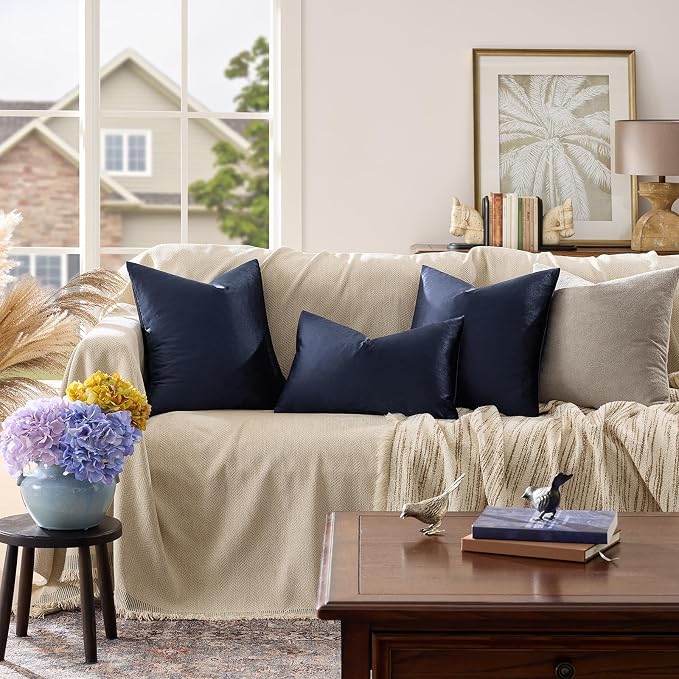 GIGIZAZA Navy Blue Velvet Pillow Covers 20x20, Square Solid Throw Pillow Covers - Image 2