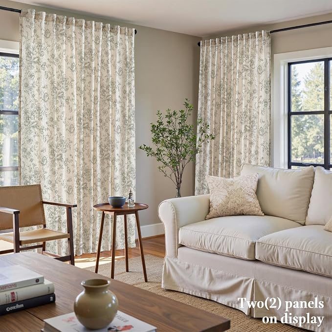 jinchan Linen Floral Curtains 100 Inch Extra Wide - Image 3