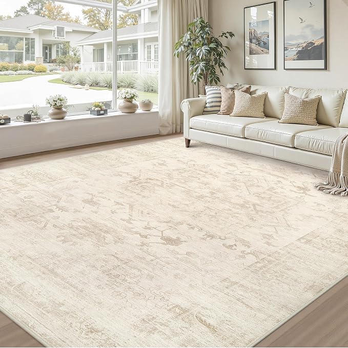 Area Rugs 9x12 Living Room: Vintage Boho Neutral Washable Rug Indoor Soft Large - Image 9