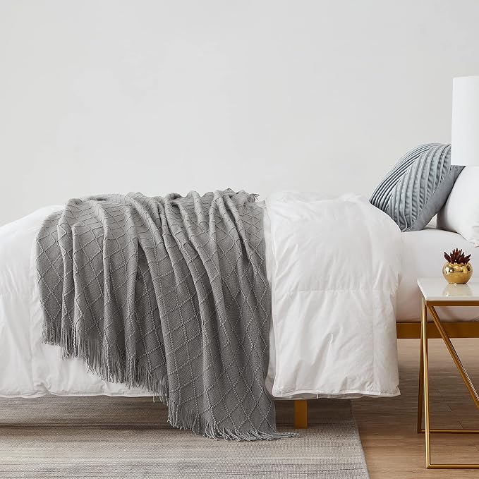 BOURINA Light Grey Throw Blanket 50 x90 Inches Throw Textured Solid Soft Sofa - Image 5