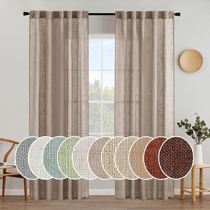 MIULEE Taupe Linen Curtains 84 Inch Length 2 Panels by MIULEE