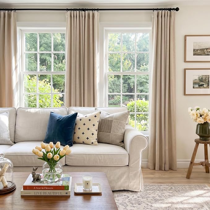 100% Blackout Curtains for Bedroom Oatmeal Linen Look Curtains 90 Inch Long | - Image 7