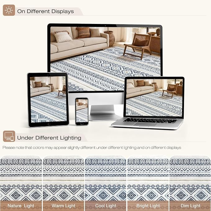 cotiled Boho 8x10 Area Rugs for Living Room: Large Moroccan Washable Rug | - Image 9