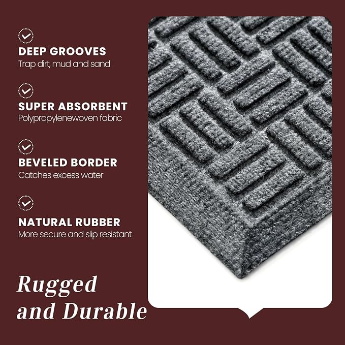 Mibao Front Door Mat Indoor Outdoor Entrance, Dirt Trapping Waterproof - Image 5