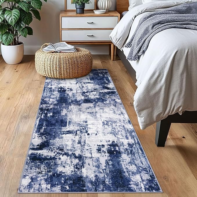 KOZYFLY Modern Abstract Runner Rug 2x6 Navy Blue Runners - Image 6