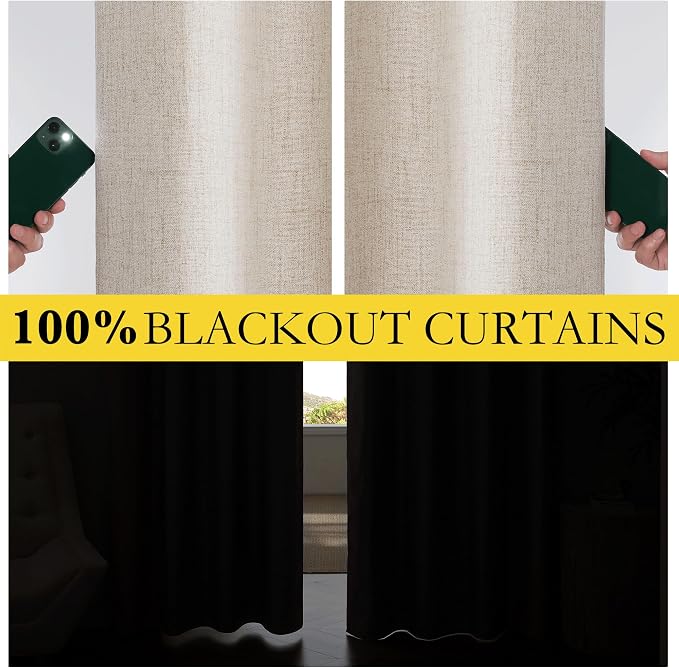 NICETOWN Oatmeal Linen Complete Blackout Curtains 48 inches - Image 3