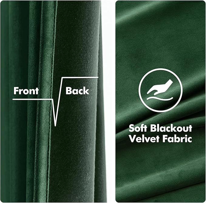 MIULEE Christmas 90 Inches Velvet Curtains Emerald Green Elegant Grommet - Image 3