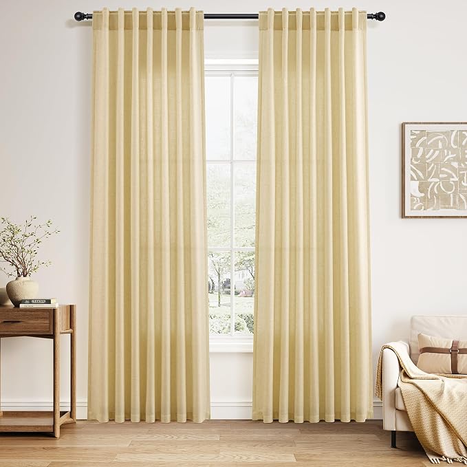 Nanspring Cream Yellow Linen Curtains 84 Inch Length by Nanspring