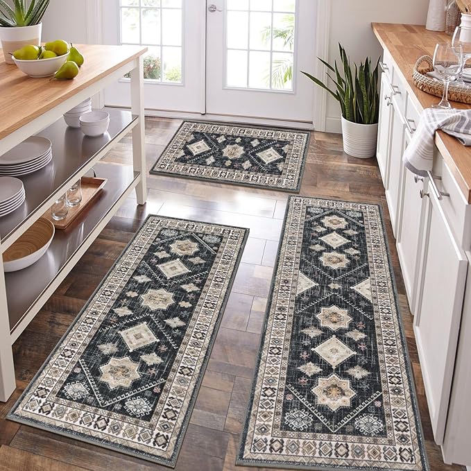 HEBE Boho Kitchen Rug Sets 3 Piece by HEBE