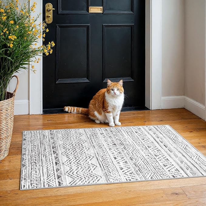 2x4 Washable Entryway Runner Rug: Moroccan Small Area Rug Soft Non Slip Door Mat by Ksrau