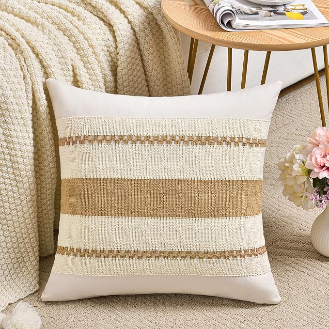 Fancy Homi Set of 1 Tan Neutral Decorative Throw Pillow Cover 20x20 Inch by Fancy+Homi