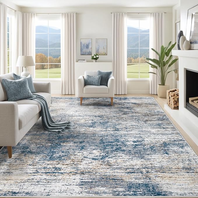 8x10 Area Rugs for Living Room, Washable Modern Abstract Large Area Rug Neutral by XLUEZ